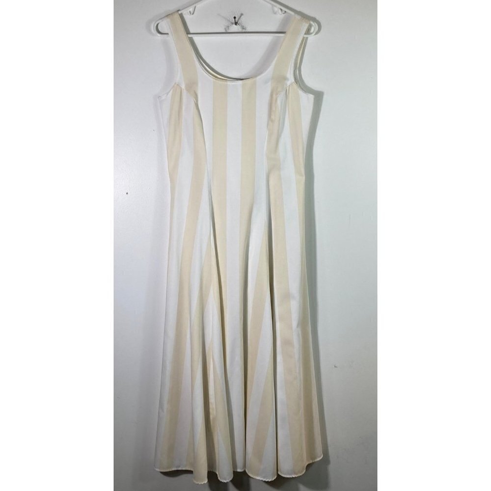 Womens Mossimo Sleeveless White Tan Fit Flare Striped Midi Maxi S/M